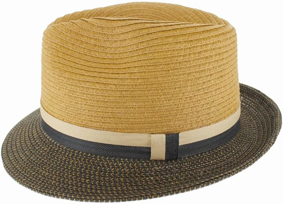 Men Women Summer Woven Straw Trilby Fedora Hat in Ivory Tan Black