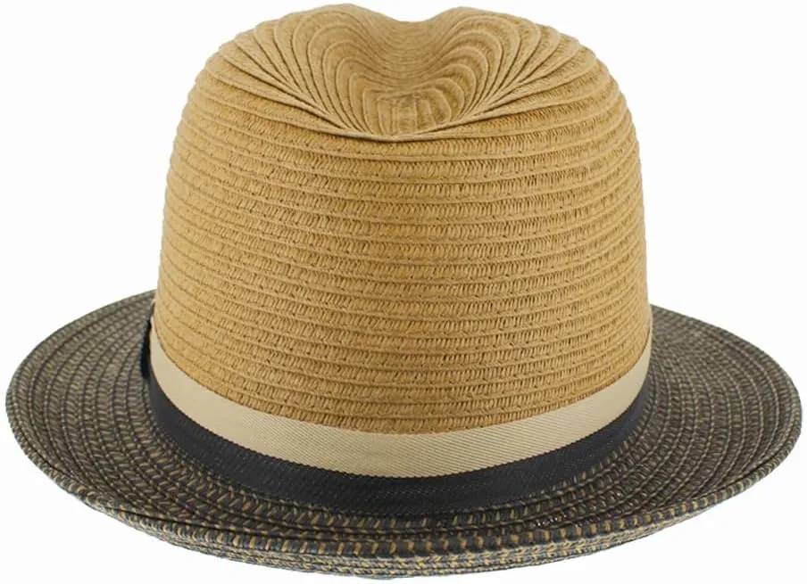 Men Women Summer Woven Straw Trilby Fedora Hat in Ivory Tan Black