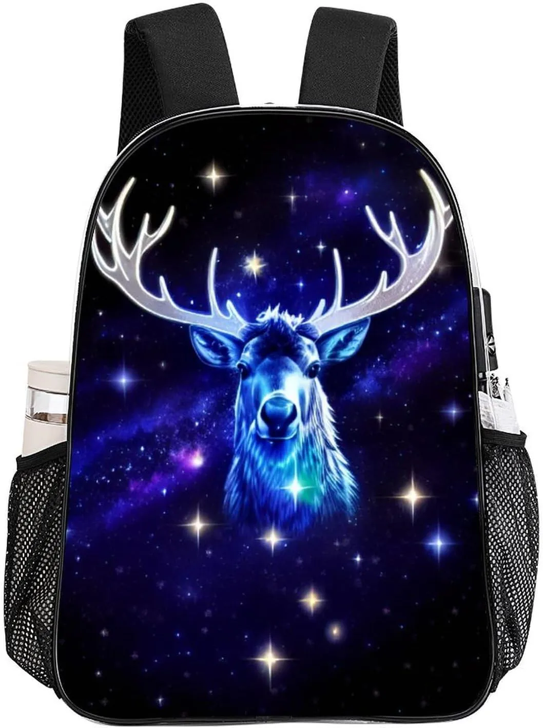 Men Women Transparent Galaxy Starry Sky Christmas Elk Moose Art Daypack Big Capacity Shoulder Bag With Adjustable Shoulder Straps for Camping Travel Walking Cycling