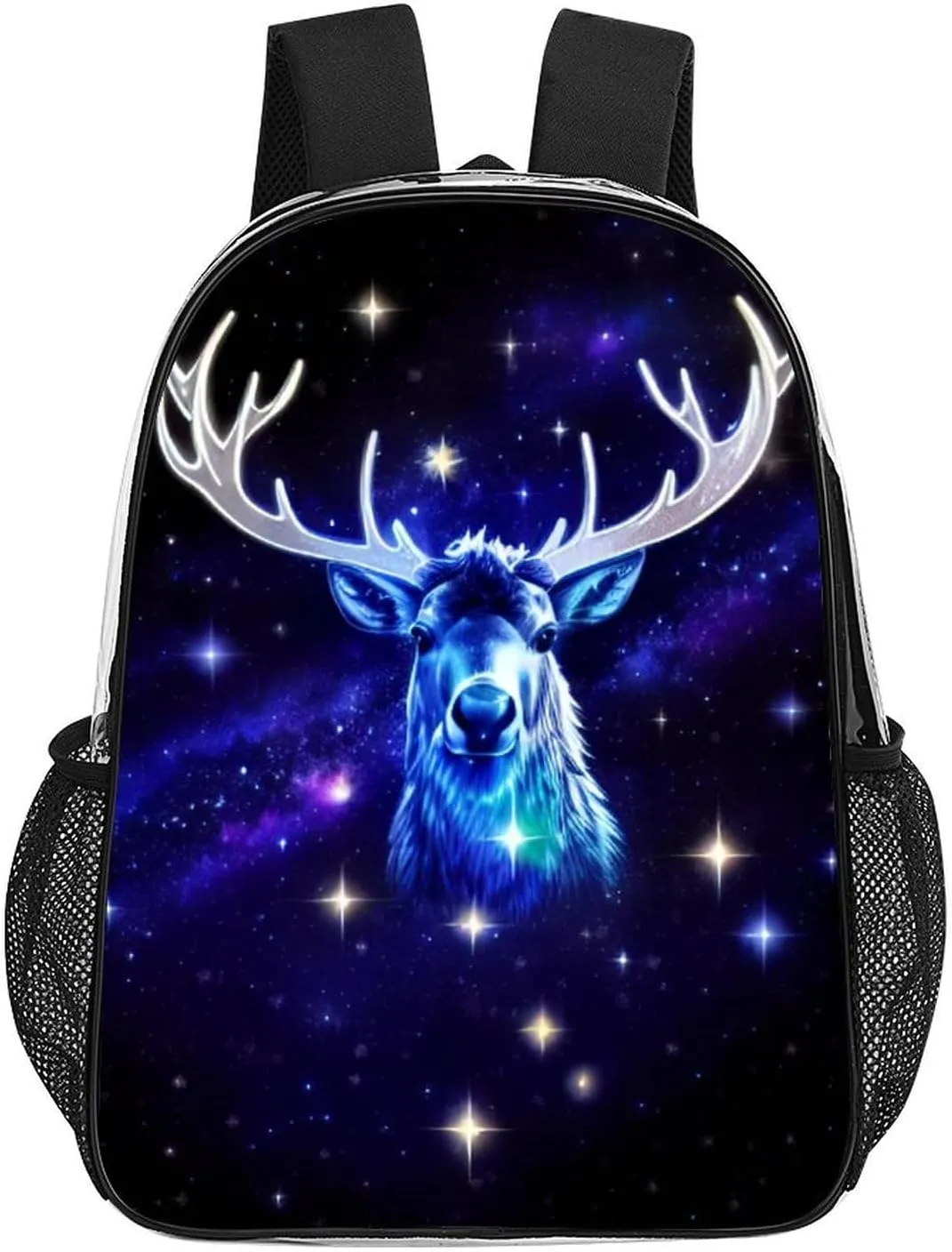 Men Women Transparent Galaxy Starry Sky Christmas Elk Moose Art Daypack Big Capacity Shoulder Bag With Adjustable Shoulder Straps for Camping Travel Walking Cycling