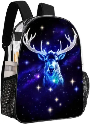 Men Women Transparent Galaxy Starry Sky Christmas Elk Moose Art Daypack Big Capacity Shoulder Bag With Adjustable Shoulder Straps for Camping Travel Walking Cycling