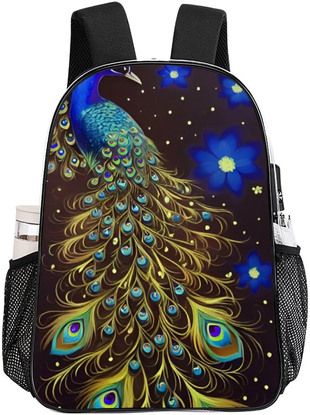 Men Women Transparent Peacock Animal Oil Painting Daypack Big Capacity Shoulder Bag With Adjustable Shoulder Straps for Camping Travel Walking Cycling