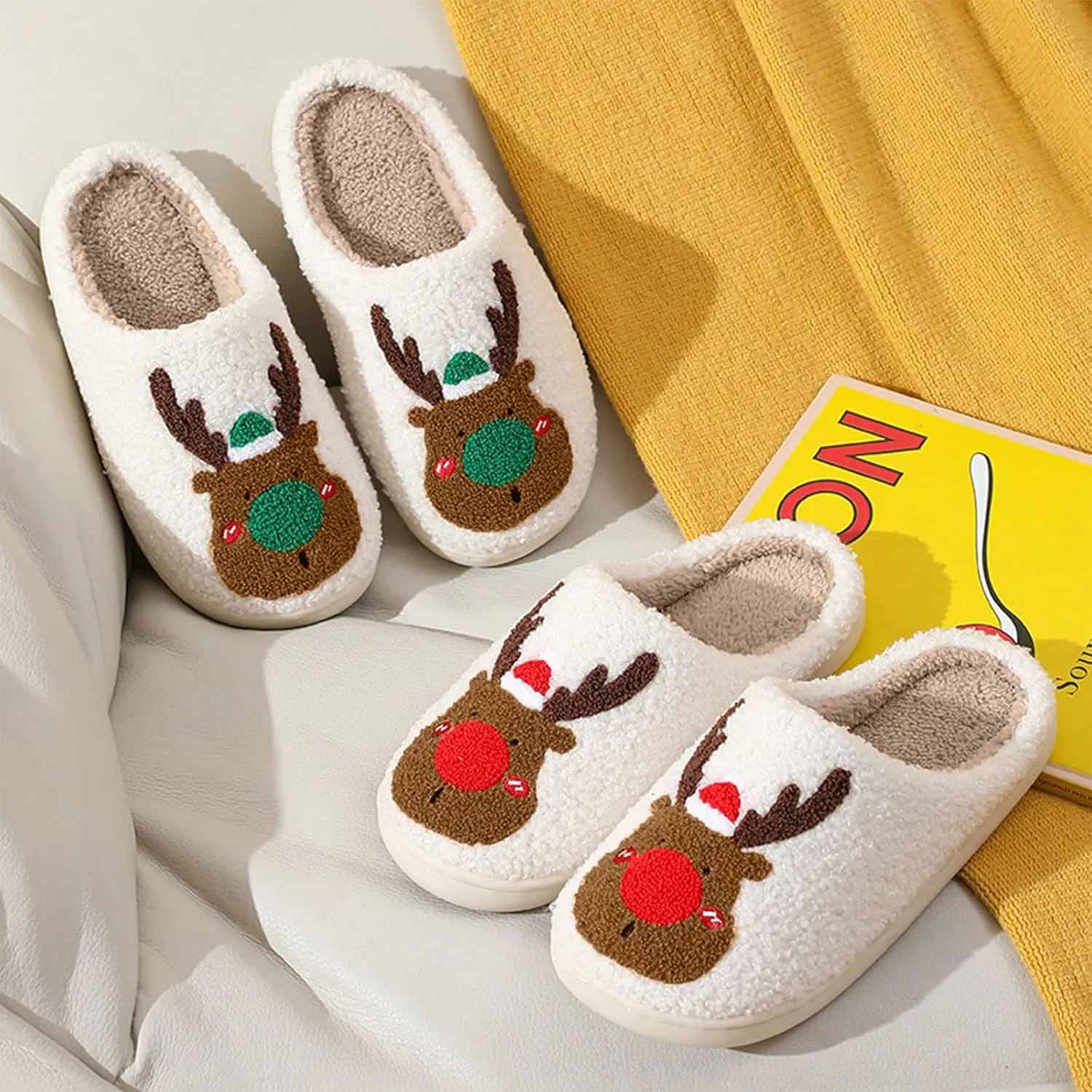 Menore Memory Foam Slippers for Womens Mens Plush Warm Spooky Lantern Cute Slippers House Shoes