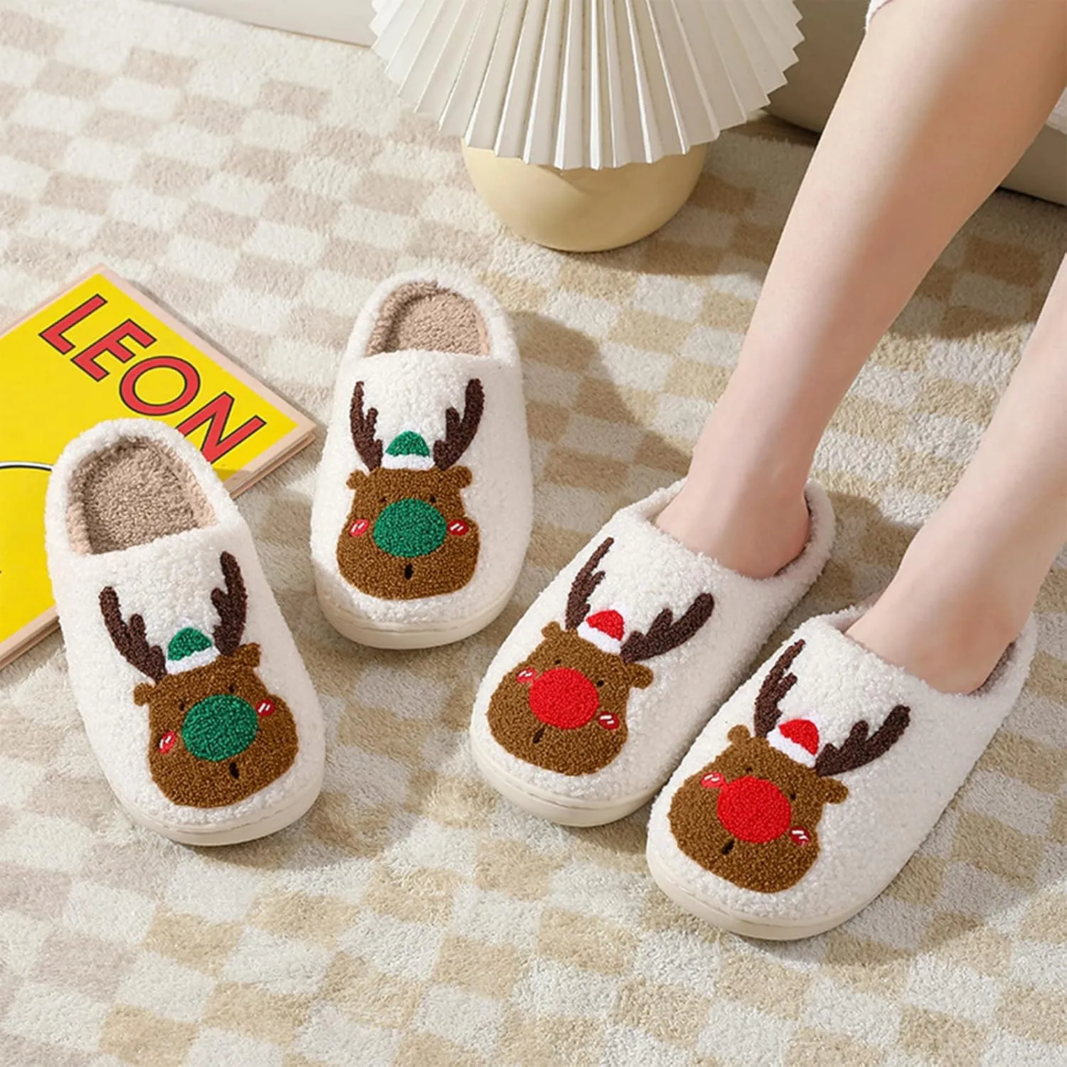 Menore Memory Foam Slippers for Womens Mens Plush Warm Spooky Lantern Cute Slippers House Shoes