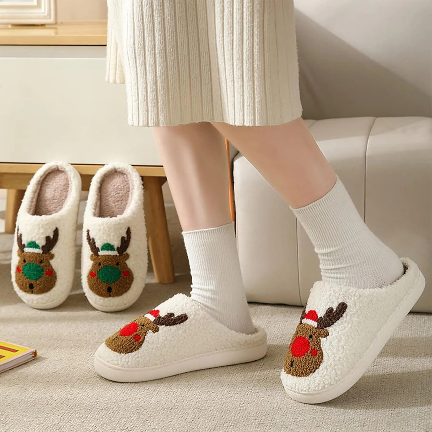Menore Memory Foam Slippers for Womens Mens Plush Warm Spooky Lantern Cute Slippers House Shoes