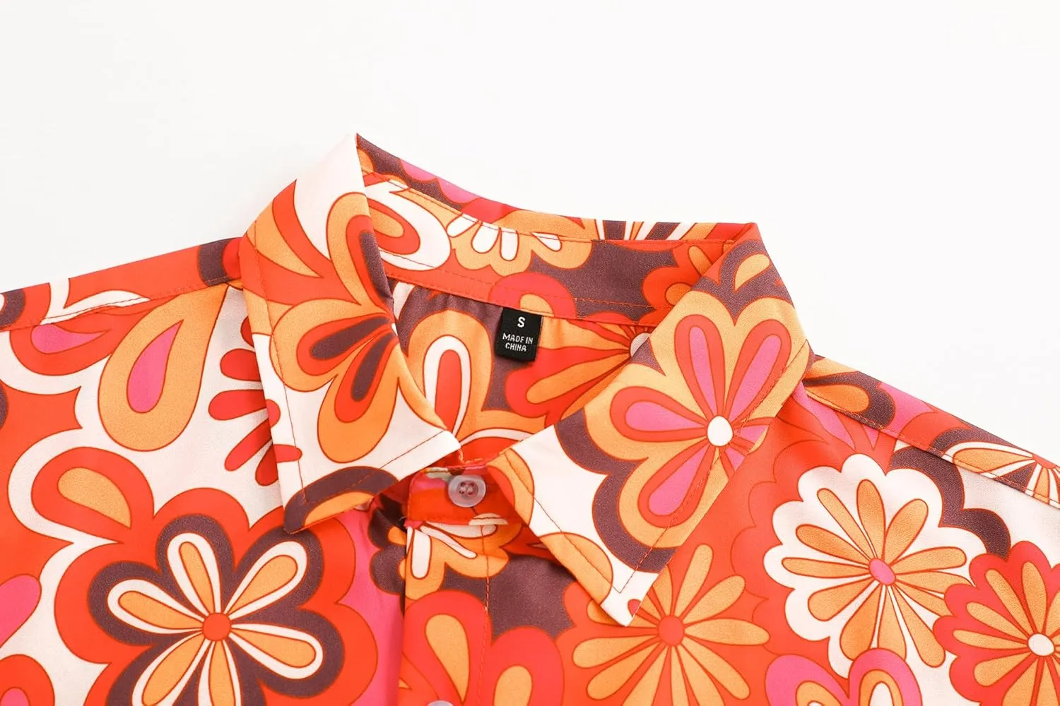 Mens 70s Disco Hip Hop Casual Button Down Paisley Floral Vintage Short Sleeve Hip Hop Shirt