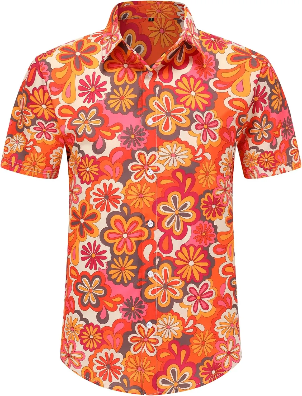 Mens 70s Disco Hip Hop Casual Button Down Paisley Floral Vintage Short Sleeve Hip Hop Shirt
