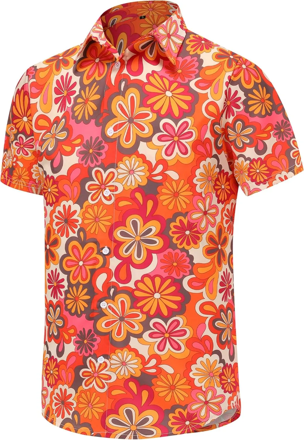 Mens 70s Disco Hip Hop Casual Button Down Paisley Floral Vintage Short Sleeve Hip Hop Shirt