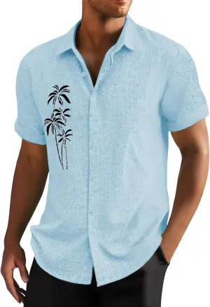 Men's Button Down Shirts Short Sleeve Casual Summer Floral Printed Beach Shirts 2025 Summer Vacation Holiday Shirt