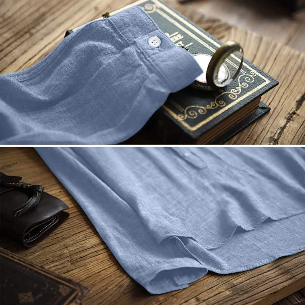 Men's Muscle Fit Dress Shirts Long Sleeve Buttons Down Solid Plain Roll Up Sleeve Summer Beach Shirts Casual Long