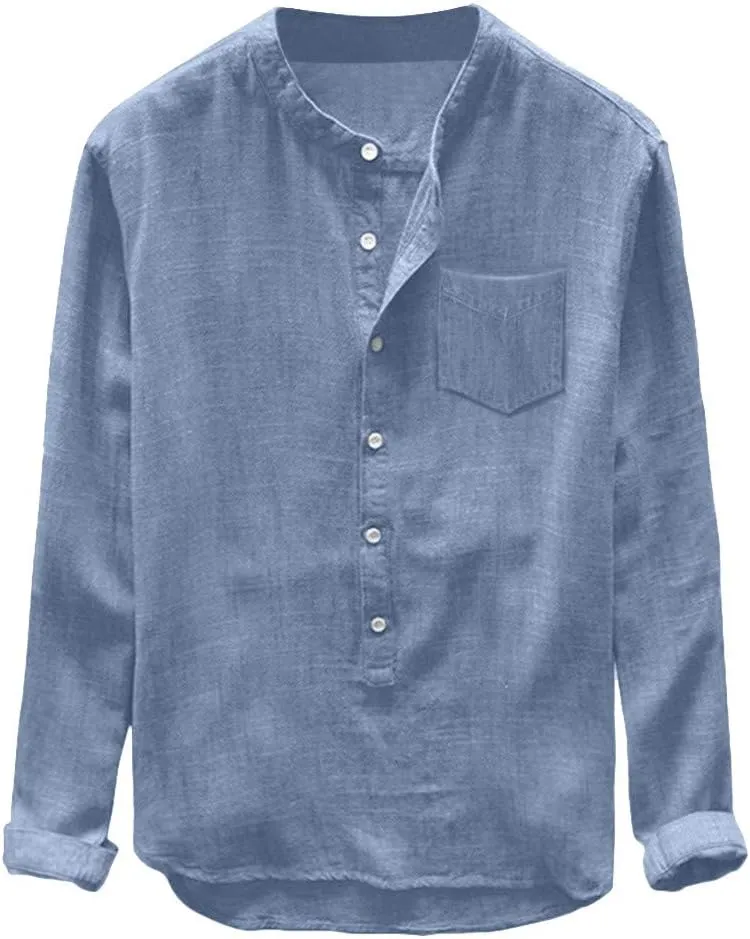 Men's Muscle Fit Dress Shirts Long Sleeve Buttons Down Solid Plain Roll Up Sleeve Summer Beach Shirts Casual Long