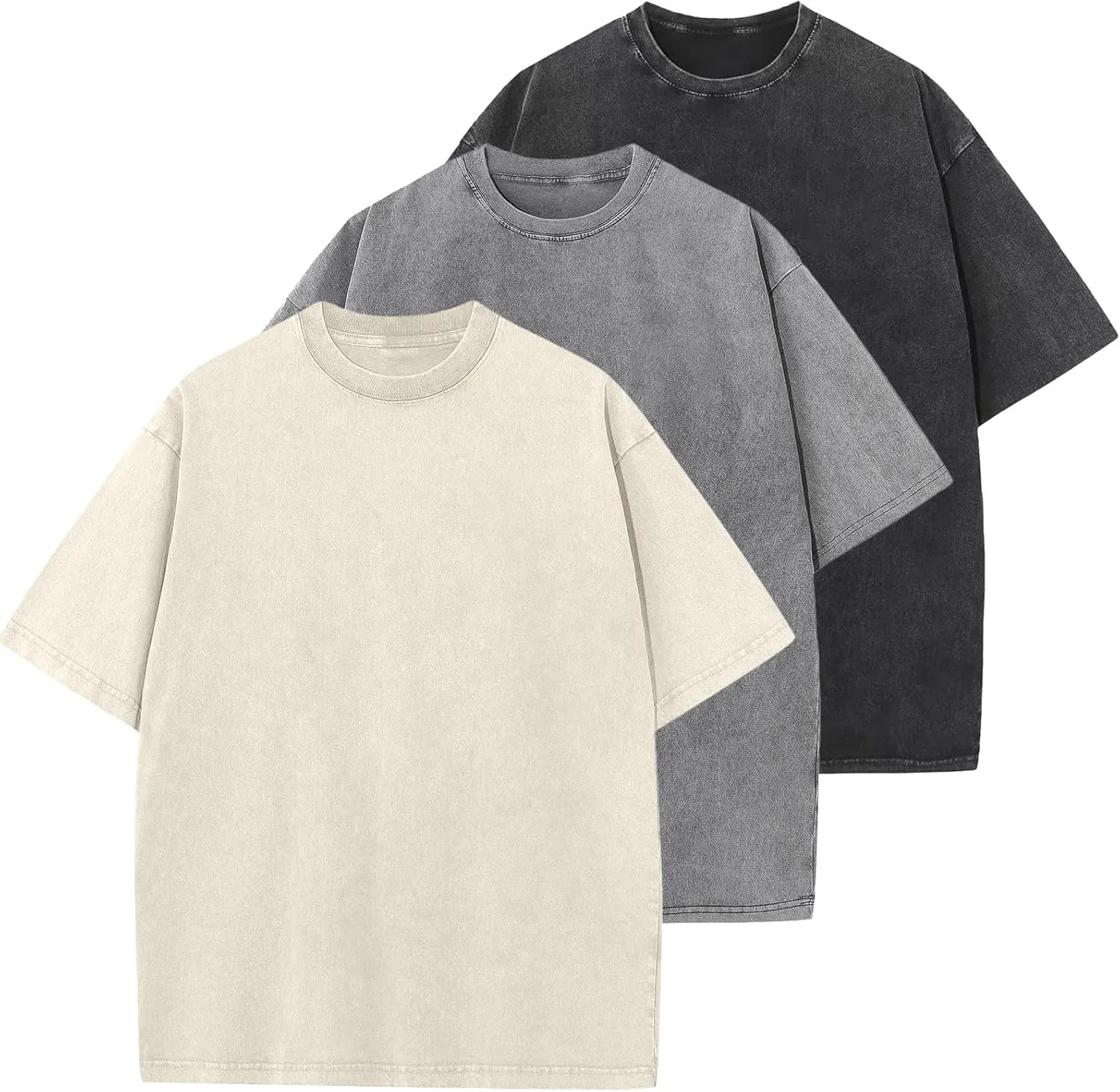 Men's Oversized T-Shirts Cotton Unisex Short Sleeves Casual Loose Wash Solid Basic Tee Tops