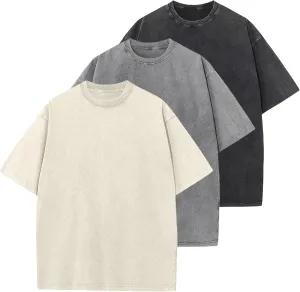 Men's Oversized T-Shirts Cotton Unisex Short Sleeves Casual Loose Wash Solid Basic Tee Tops
