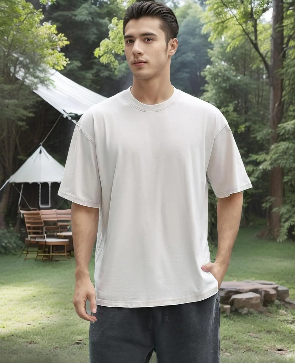 Men's Oversized T-Shirts Cotton Unisex Short Sleeves Casual Loose Wash Solid Basic Tee Tops