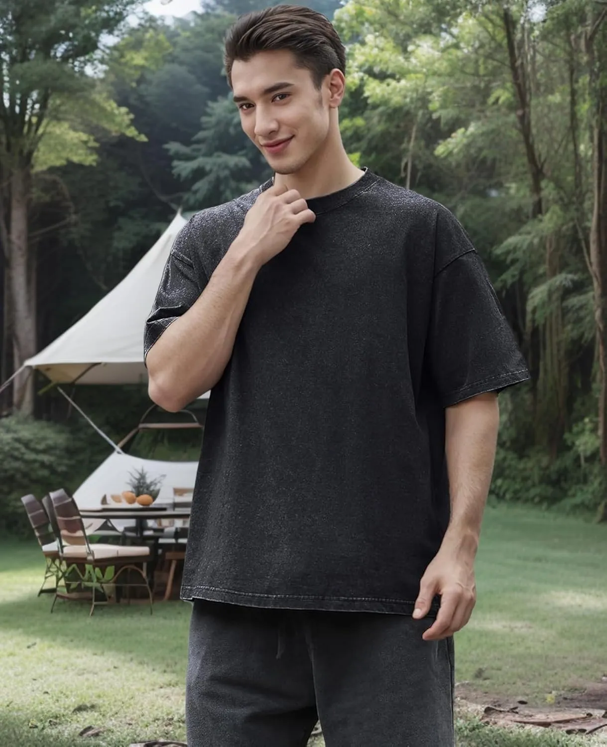 Men's Oversized T-Shirts Cotton Unisex Short Sleeves Casual Loose Wash Solid Basic Tee Tops