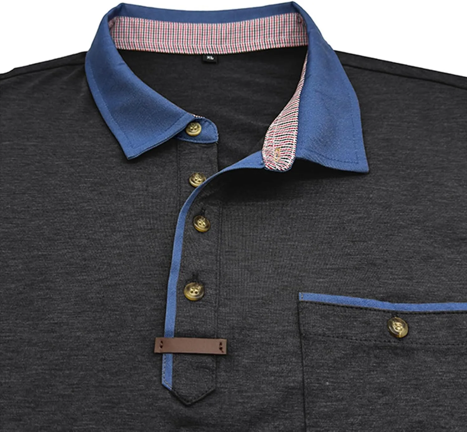 Men's Regular Fit Casual Short Sleeve Vintage Dual Tipped Collar Button Down Polo Shirt Golf Tee Shirts with Pocket