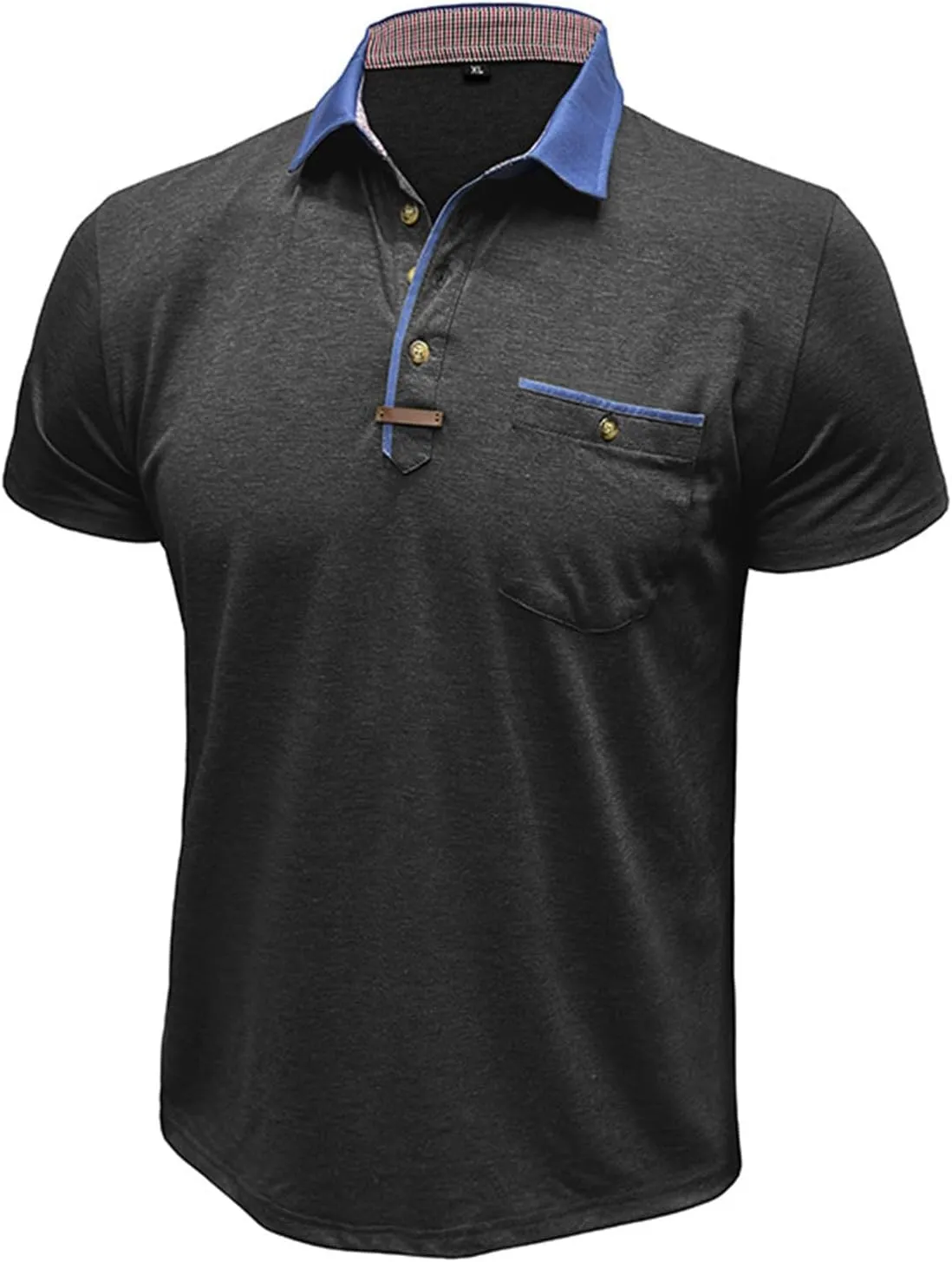 Men's Regular Fit Casual Short Sleeve Vintage Dual Tipped Collar Button Down Polo Shirt Golf Tee Shirts with Pocket