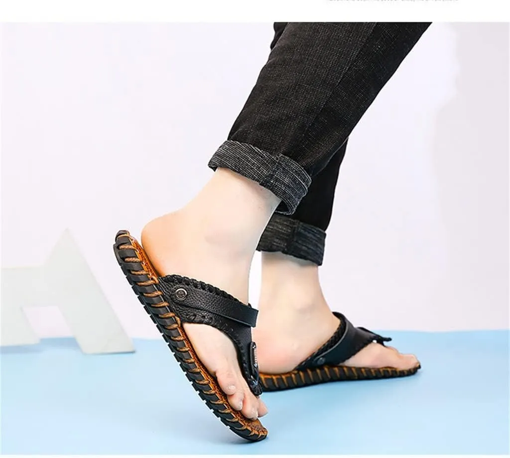 Men's Sandals Leather Cowhide Fashion Youth Flip-Flop Men's Slippers Men's Sandals Leather Sandals(41)