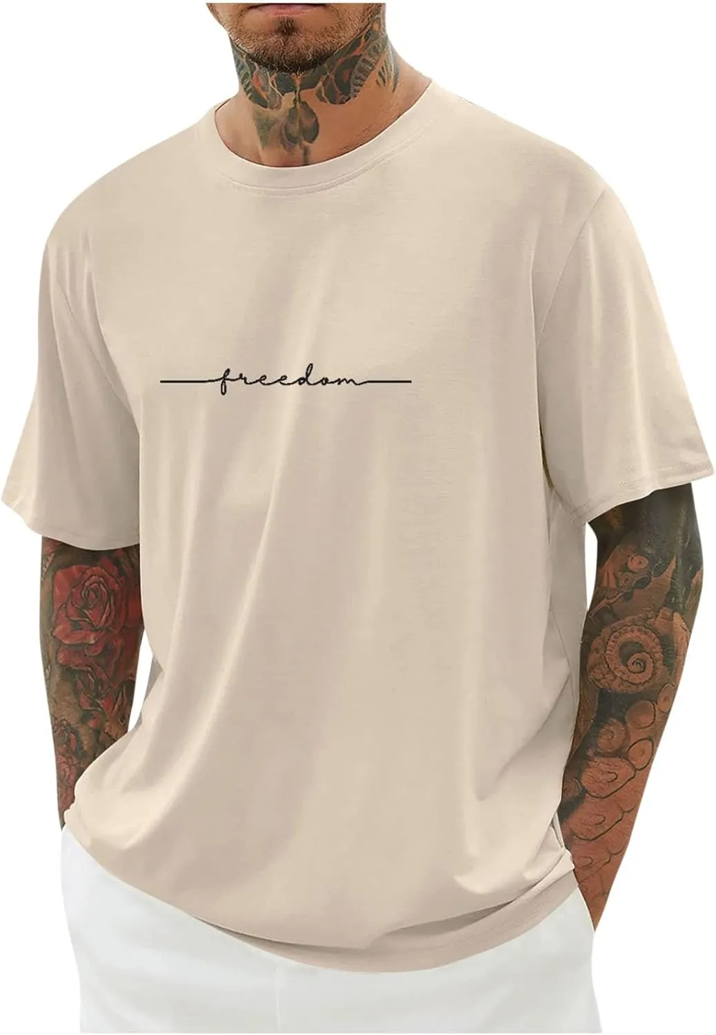 Mens Shirts Big and Tall Short Sleeve Print Summer Causal Shirt Loose Fit Solid Crewneck Beach Workout Tops 2025