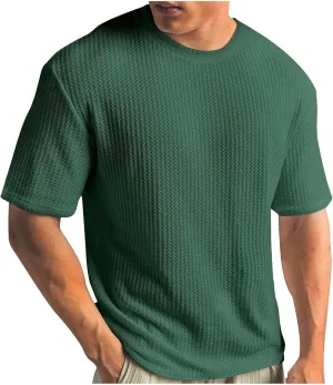 Mens Summer Solid Color Crew Neck Tshirts 2024 Beach Short Sleeve T-Shirt Casual Loose Fit Knitted Tees Clothes