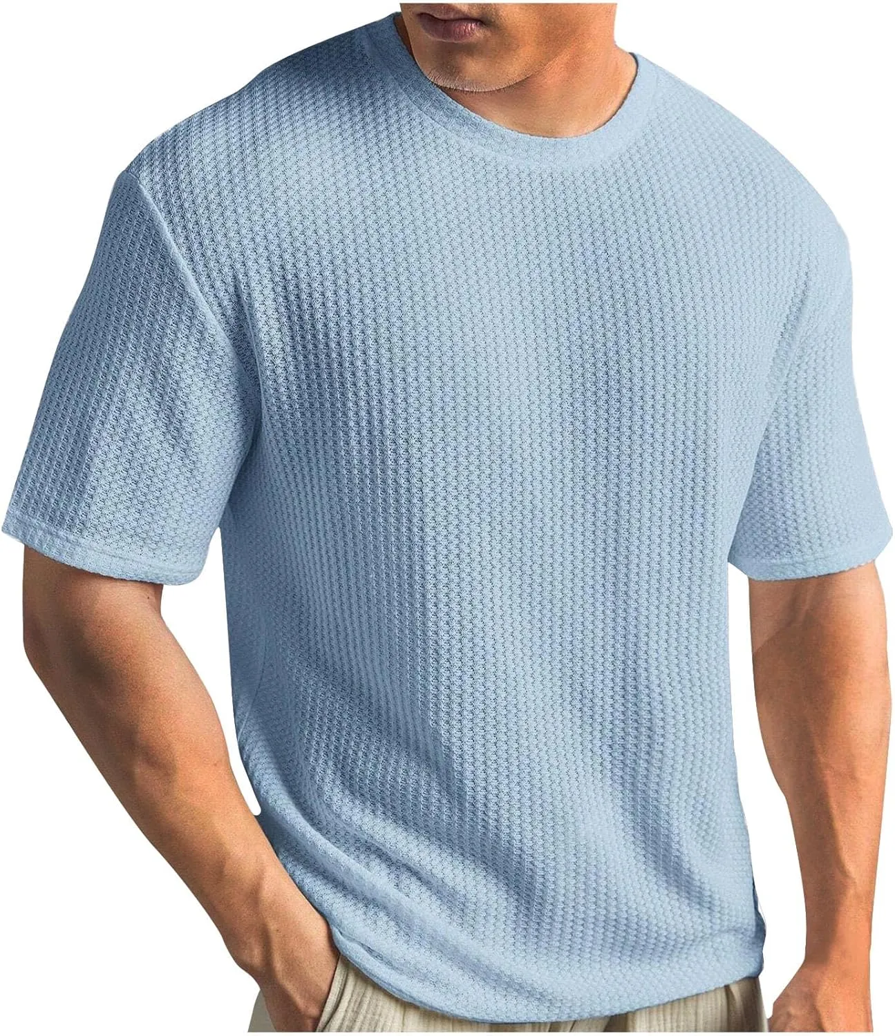 Mens Summer Solid Color Crew Neck Tshirts 2024 Beach Short Sleeve T-Shirt Casual Loose Fit Knitted Tees Clothes