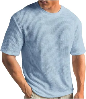Mens Summer Solid Color Crew Neck Tshirts 2024 Beach Short Sleeve T-Shirt Casual Loose Fit Knitted Tees Clothes