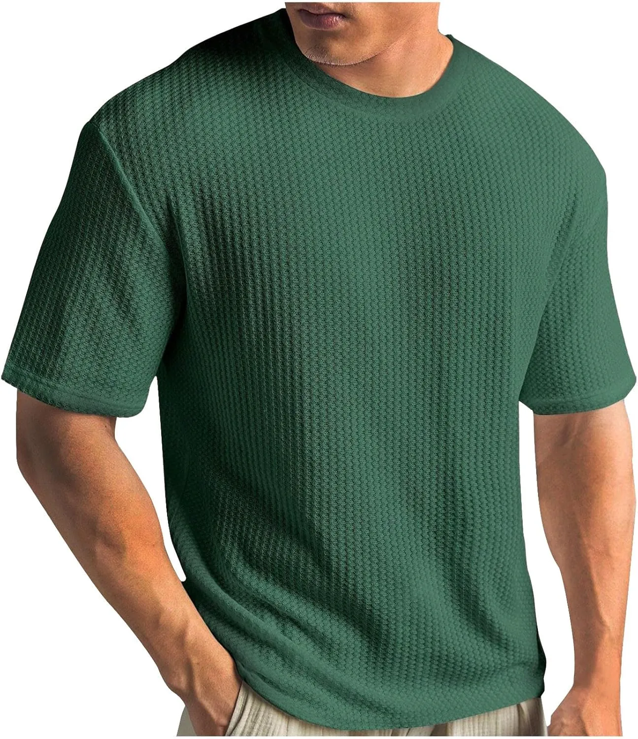 Mens Summer Solid Color Crew Neck Tshirts 2024 Beach Short Sleeve T-Shirt Casual Loose Fit Knitted Tees Clothes