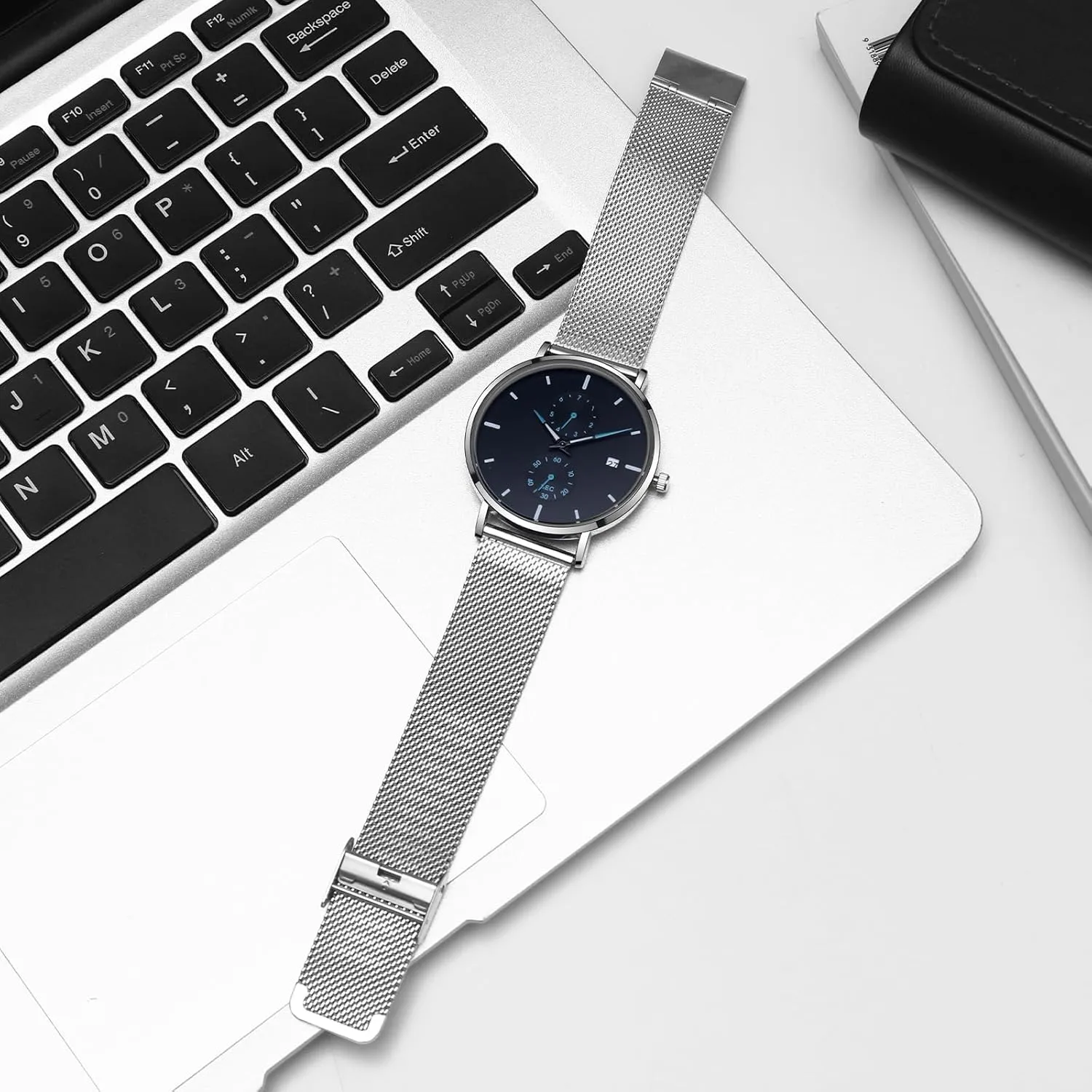 Men's Watch Simple Men's Wrist Watch Simple Ultra-Thin Fashion Mesh Stainless Steel Quartz Date Watches for Men with Waterproof