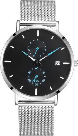 Men's Watch Simple Men's Wrist Watch Simple Ultra-Thin Fashion Mesh Stainless Steel Quartz Date Watches for Men with Waterproof