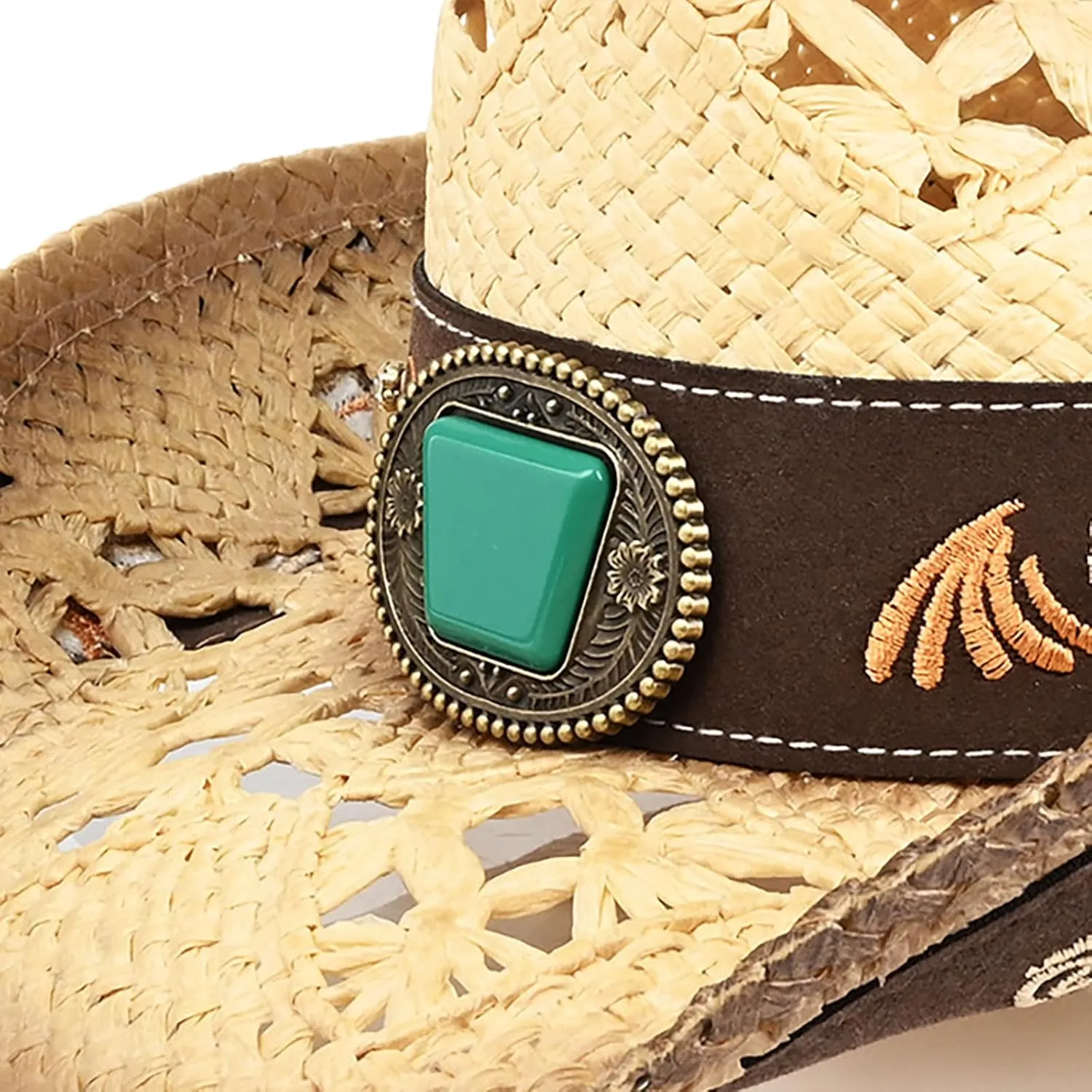 Men's Western Cowboy Hats，Women Cowgirl Straw Hats，Faux Suede Embroidered Sun Hats