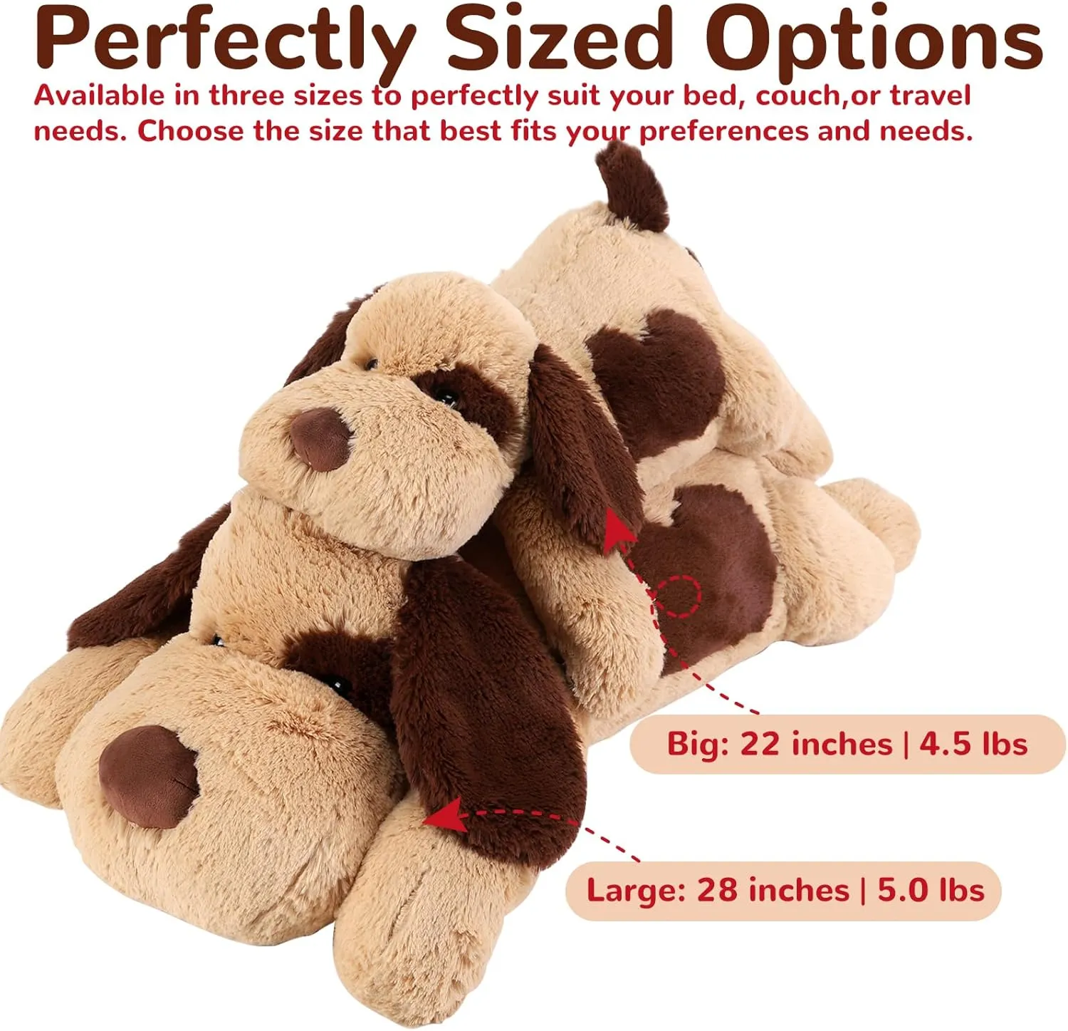 meowtastic Brown Dog Weighted Stuffed Animals - 22 Inch 4.5 Pounds Weighted Plush Dog Stuffed Animals - Big Stuffed Dog Weighted Plush Pillow - Cute Plush Toys Gifts for Kids & Adults (22" 4.5 lbs)