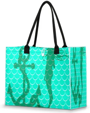 Mermaid Scale Teal Turquoise Large Tote Bag Shoulder Bag For Women Teachers Nurses Work Shopping Travel Handbag Purse