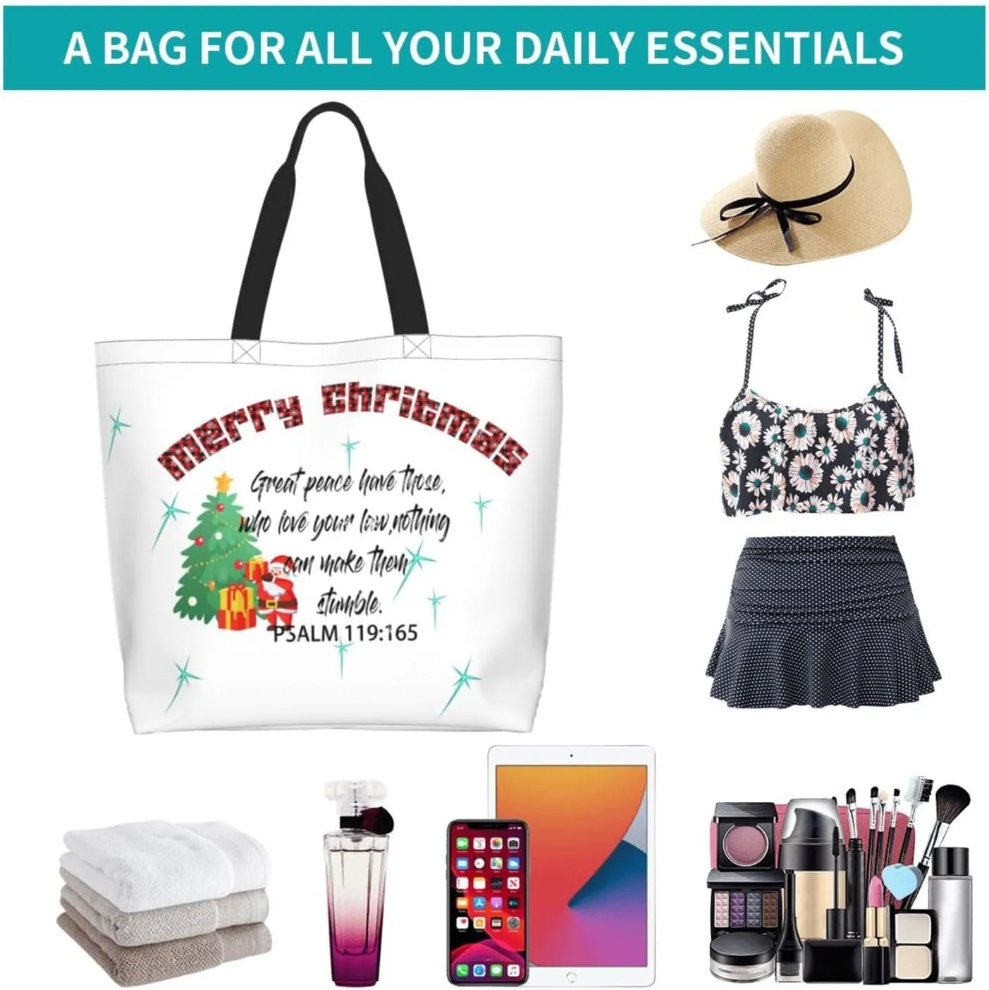 Merry Christmas Canvas Tote Bag Christmas Shoulder Bag for Women Men Casual Grocery Bags Jesus Bag for Christmas