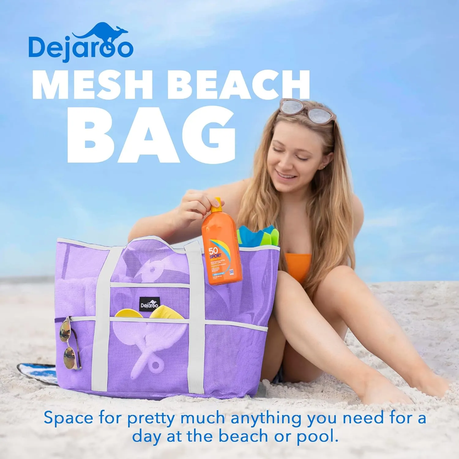 Mesh Sand Free Bag - Strong Lightweight Bag For Beach & Vacation Essentials. Tons of Storage!