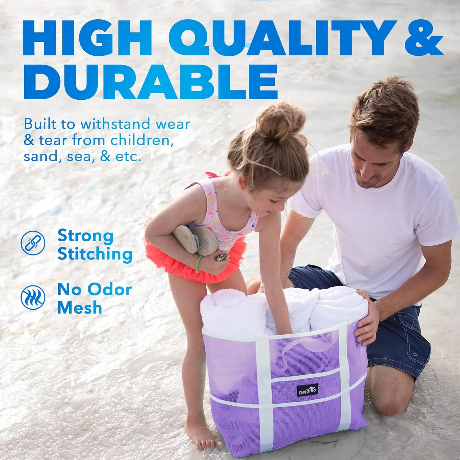 Mesh Sand Free Bag - Strong Lightweight Bag For Beach & Vacation Essentials. Tons of Storage!