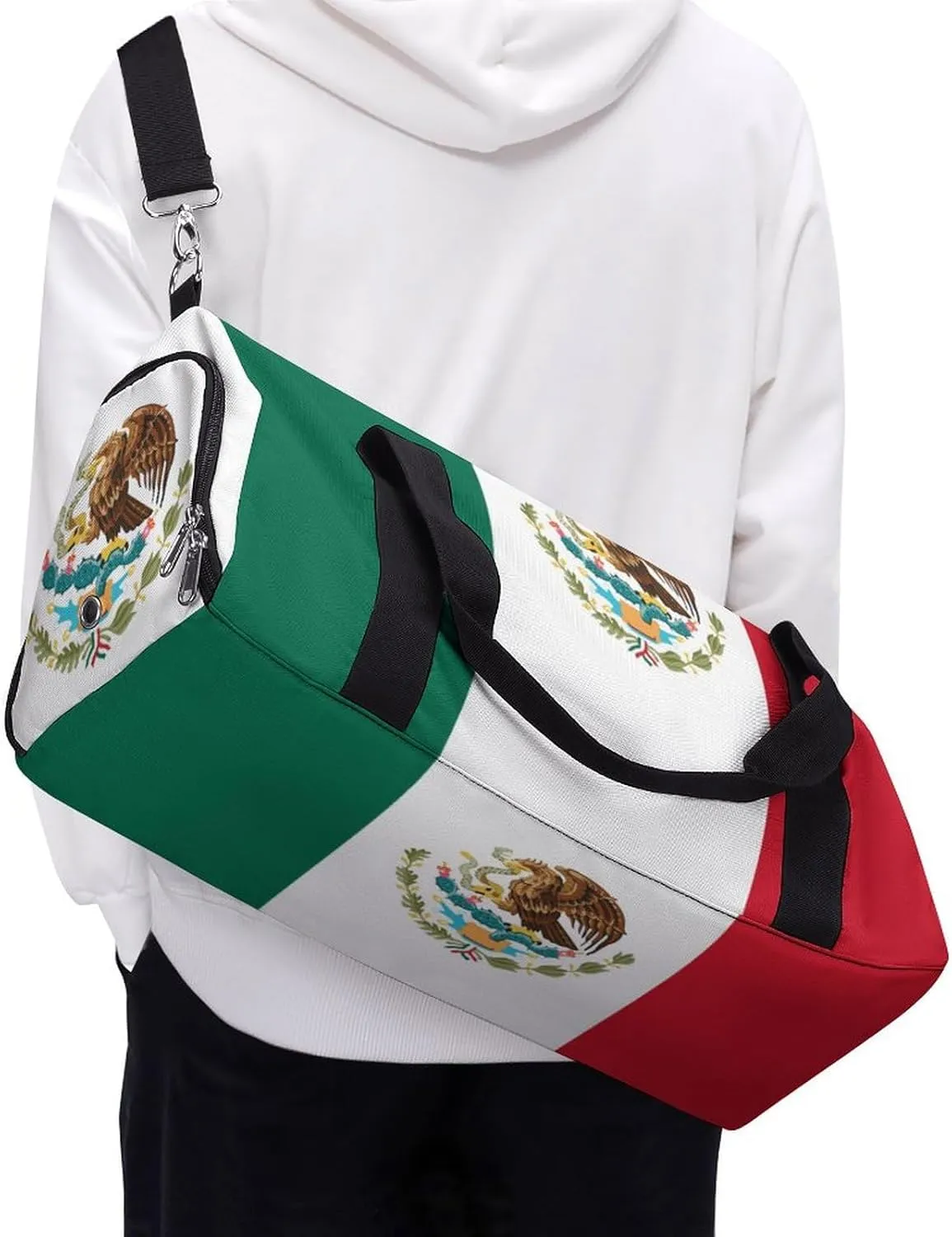 Mexican Flag Duffel Bag for Men Women with Shoe Compartment Weekender Tote