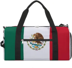 Mexican Flag Duffel Bag for Men Women with Shoe Compartment Weekender Tote