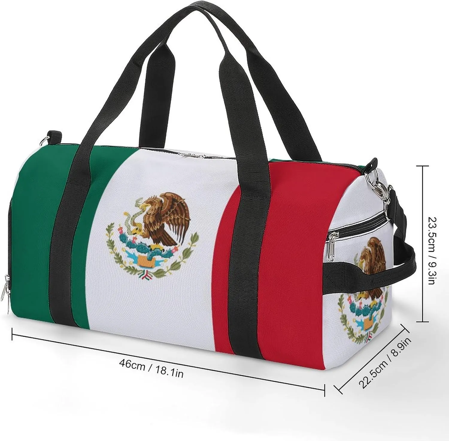 Mexican Flag Duffel Bag for Men Women with Shoe Compartment Weekender Tote