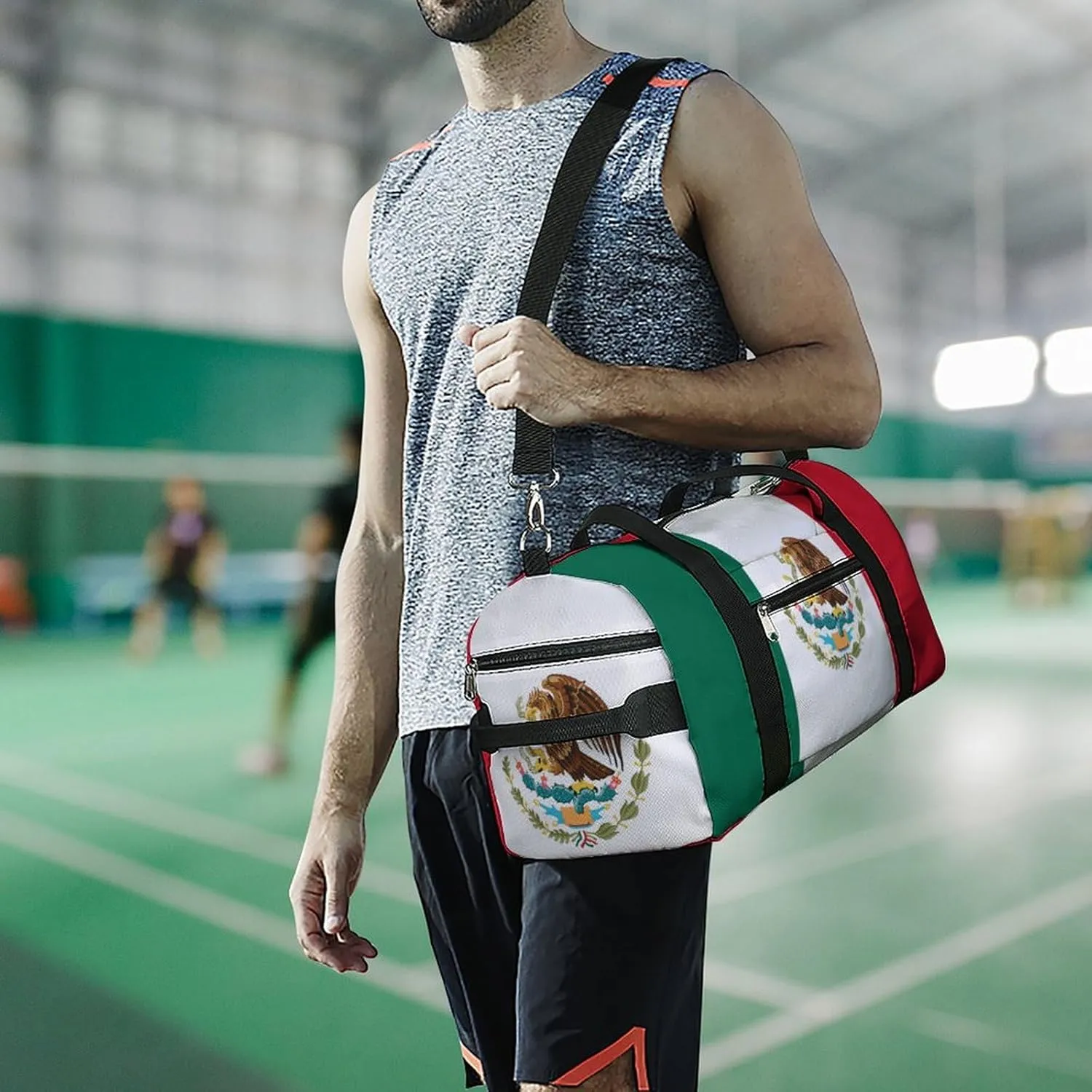 Mexican Flag Duffel Bag for Men Women with Shoe Compartment Weekender Tote