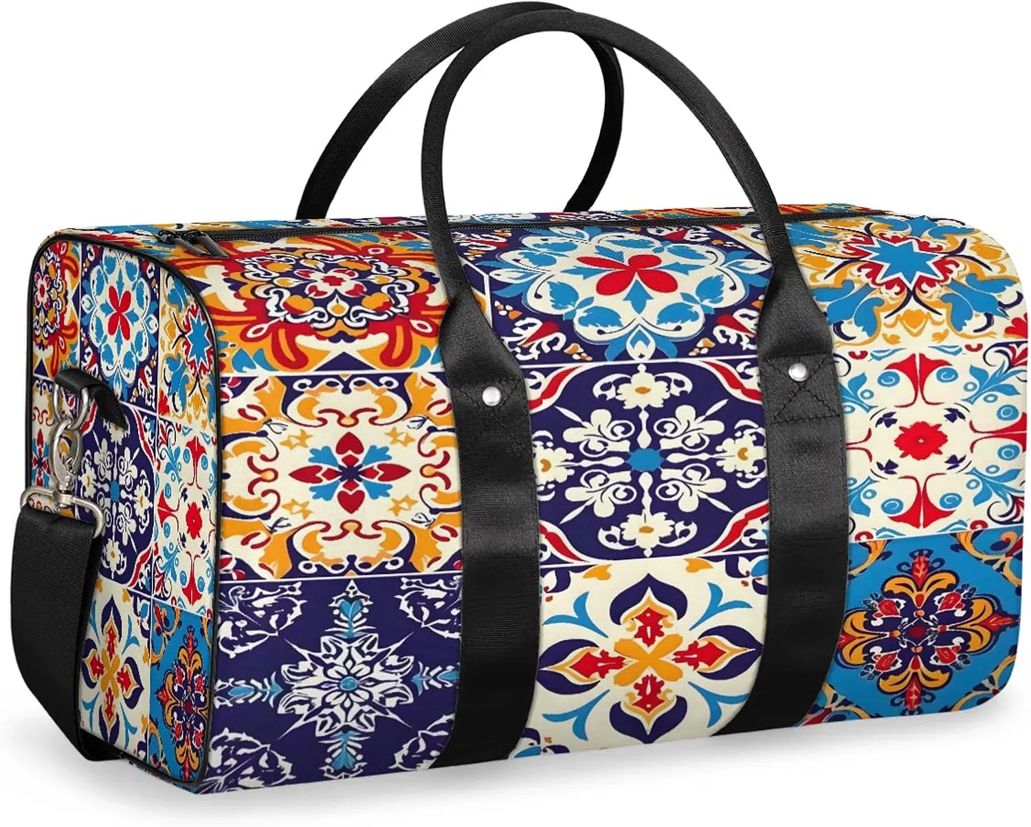 Mexican Talavera Tile Travel Duffle Bag, Sports Gym Bags for Women Men, Carry On Weekender Overnight Workout Airplane Trips Bag