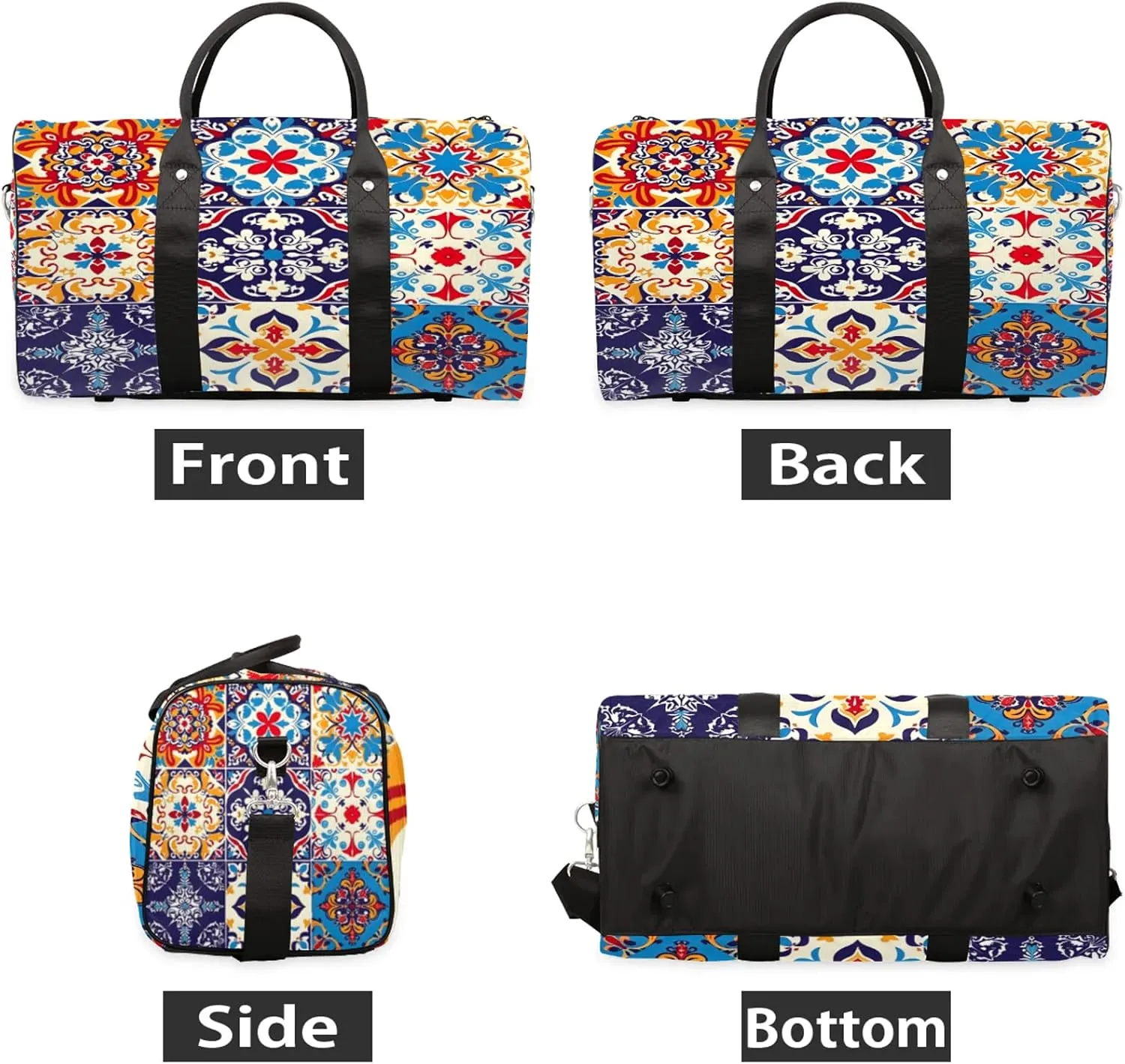 Mexican Talavera Tile Travel Duffle Bag, Sports Gym Bags for Women Men, Carry On Weekender Overnight Workout Airplane Trips Bag