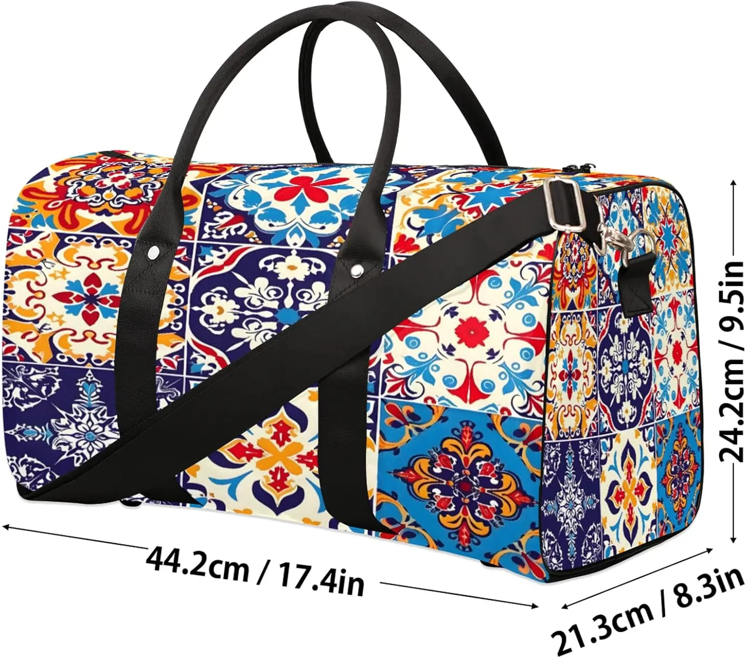 Mexican Talavera Tile Travel Duffle Bag, Sports Gym Bags for Women Men, Carry On Weekender Overnight Workout Airplane Trips Bag