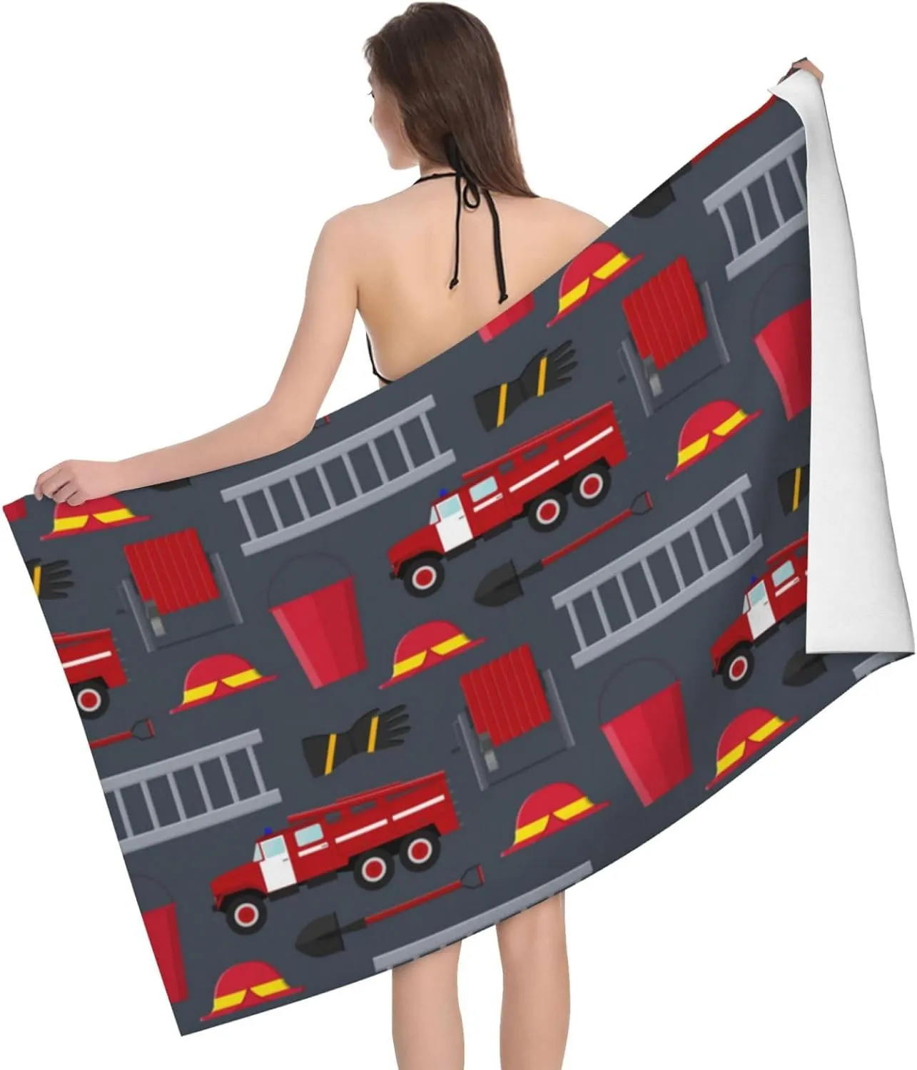 Microfiber Beach Towel 32 x 52 Inch, Firefighter Profession Equipment and Tools Swimming Pool Towels for Adult, Absorbent Sand Free Lightweight Beach Towels for Beach Bath Yoga Hotel