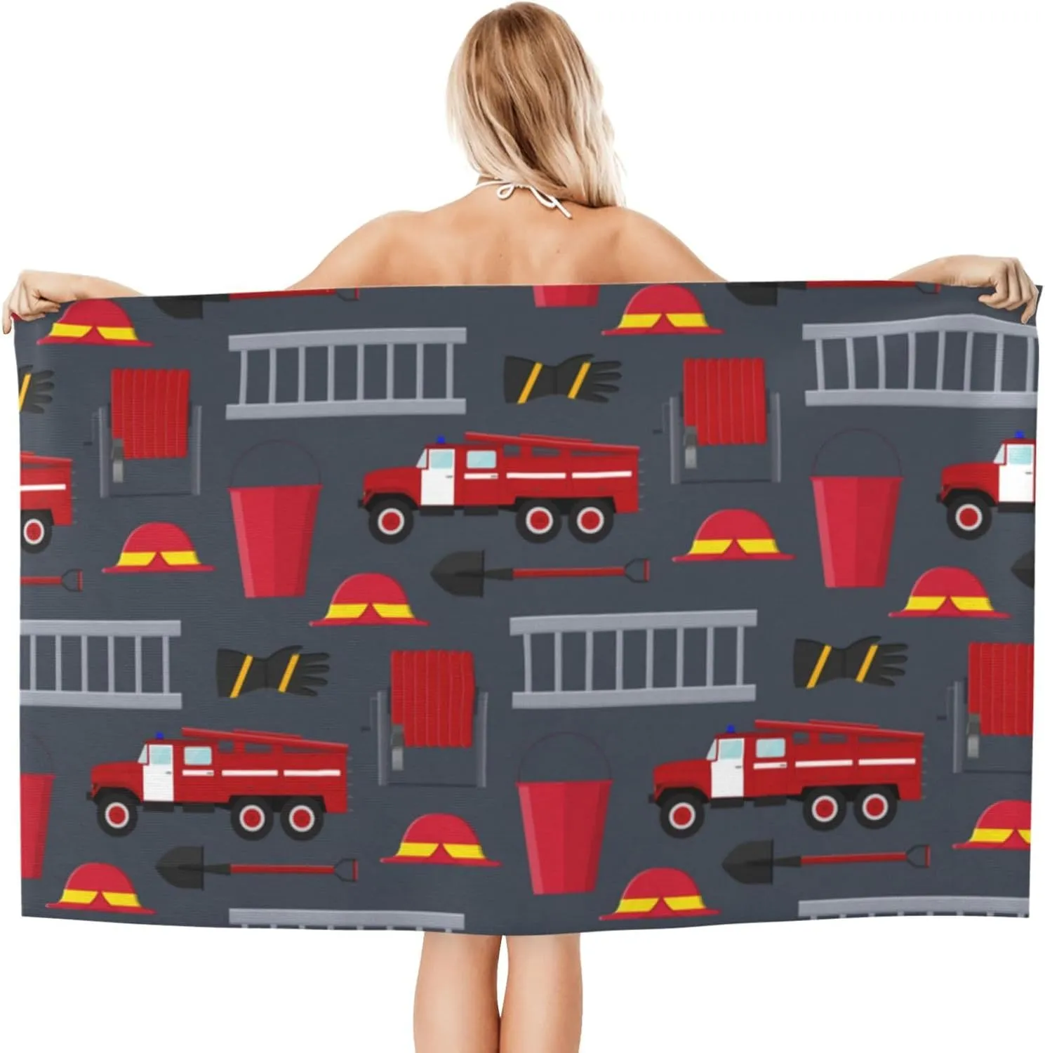 Microfiber Beach Towel 32 x 52 Inch, Firefighter Profession Equipment and Tools Swimming Pool Towels for Adult, Absorbent Sand Free Lightweight Beach Towels for Beach Bath Yoga Hotel