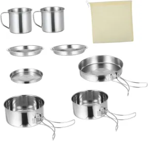 Milisten Portable Camping Cookware Set Stainless Steel BBQ Pot Kit for Outdoor 8-Piece Cooking Utensils