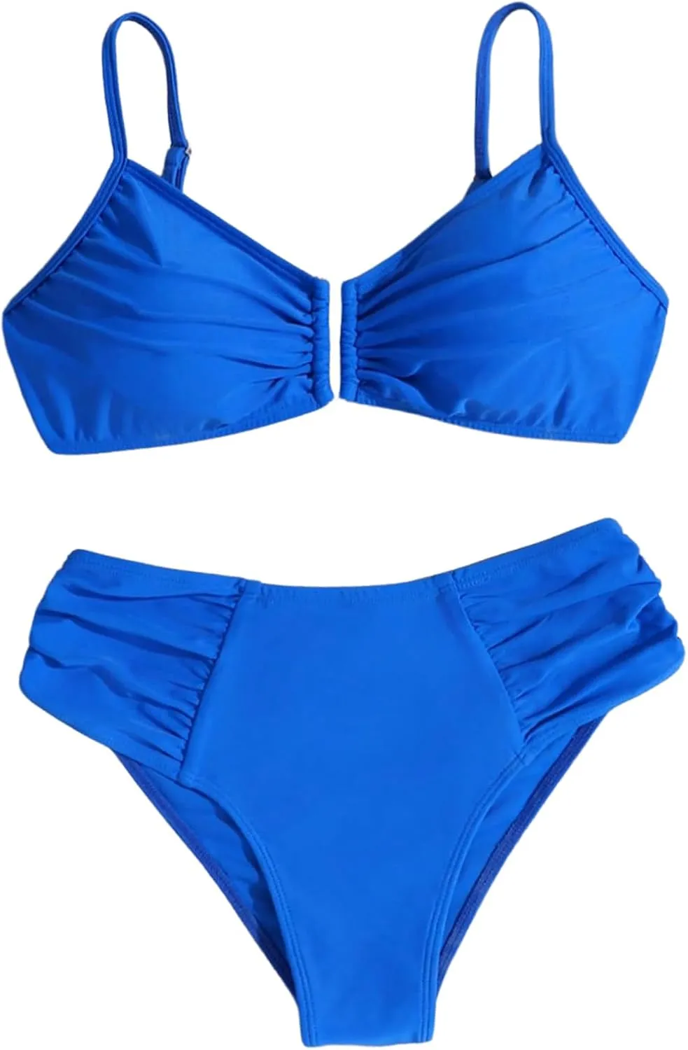 Milumia Girl's Swimsuit 2 Piece Pleated Spaghetti Strap Wired Bikini Set Beach Swimwear