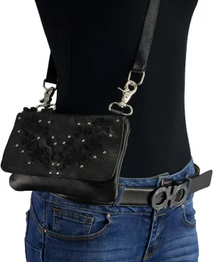 Milwaukee Leather MP8853 Women's 'Flower' Black Leather Multi Pocket Belt Bag