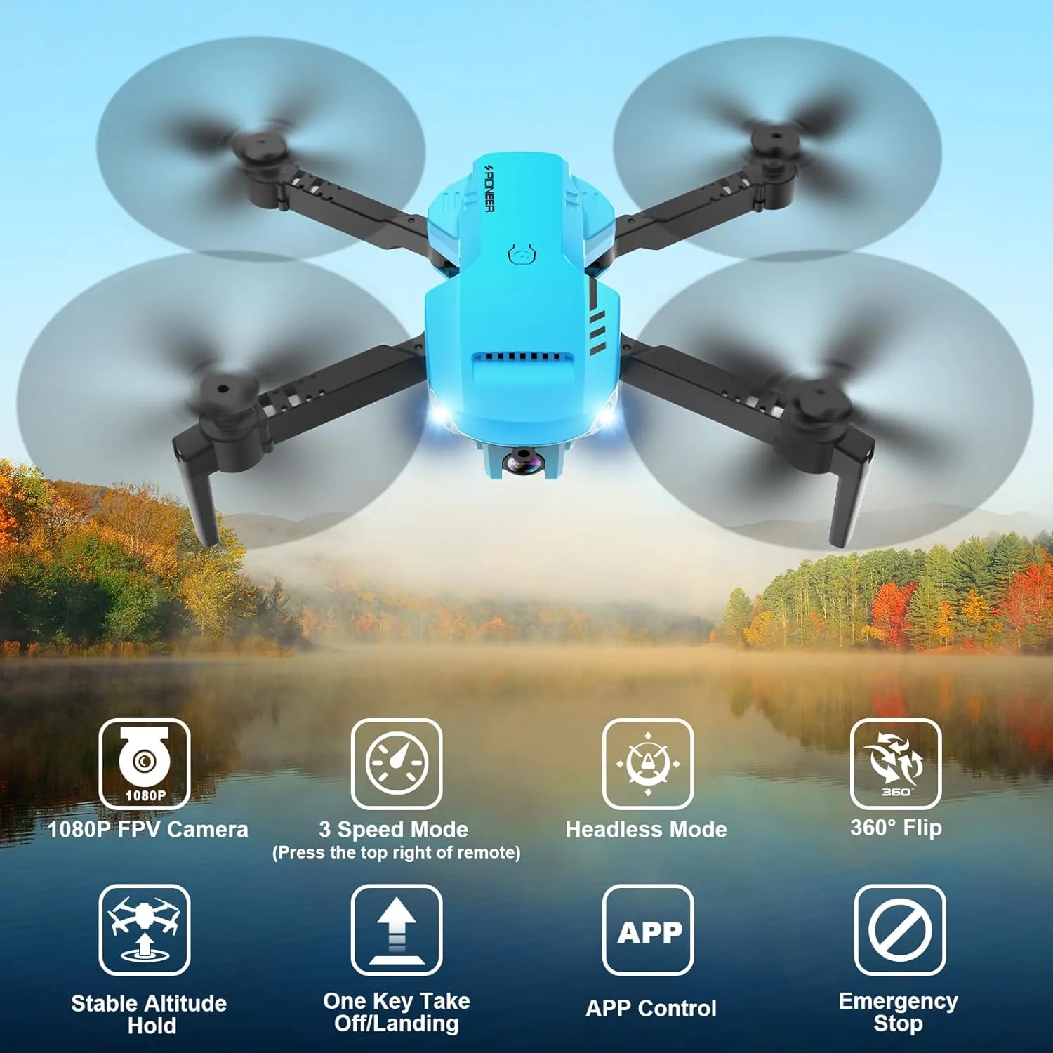 Mini Drone with Camera - 1080P HD FPV Foldable Drone with Carrying Case, 2 Batteries,90° Adjustable Lens, One Key Take Off/Land, Altitude Hold, 360° Flip, Gifts Drones for and Adults