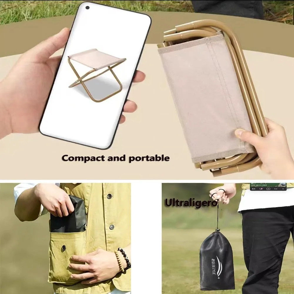 Mini Fishing Stool Portable Folding Chair, Foldable Camping Stool Seat with Bag, Lightweight Compact Stool Outdoor Hiking, Gifts for Fisherman(Khaki,Large)