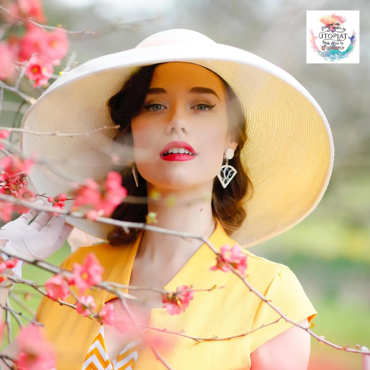 MIU Audrey Hepburn Hat for Women - Wide Brim, Adjustable, 100% White Straw Hat - Perfect for Beach Holiday